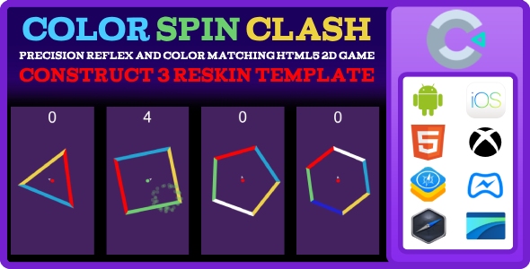Color Spin Clash: Precision Reflex and Color Matching HTML5 2D Game – Construct 3 Reskin Template