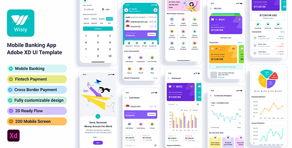 Wisly – Mobile Banking App Adobe XD UI Template