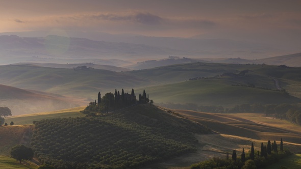 Night to Day Time Lapse of Tuscany valley, Val d’Orcia, Tuscany, Italy