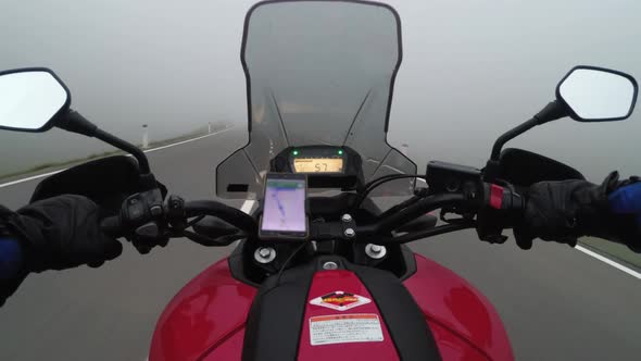 POV Biker Ride Motorcycle on Highway in Heavy Rain with Fog By Austria Mountains