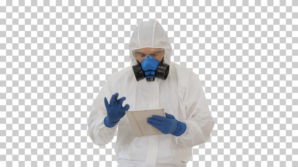 Epidemiologist in hazmat suit and respirator, Alpha Channel