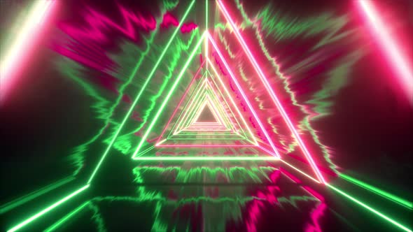 Flying Through Glowing Neon Triangles