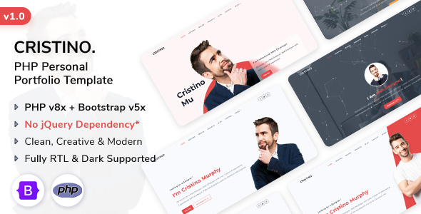 Cristino – PHP Personal Portfolio Template – 0 Sold!