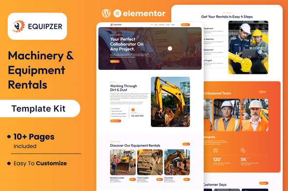 Equipzer - Machinery & Equipment Rentals Elementor Pro Template Kit