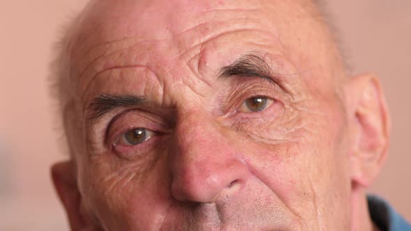 Portrait of a caucasian elderly man over 70 looking at the camera. The face of an elderly man close-