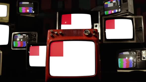 Flag of Bilbao, City in northern Spain, and Retro TVs.