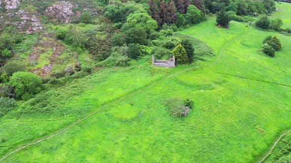 Aerial View of Raheen-a-Cluig Medieval Church in Bray, County Wicklow, Ireland