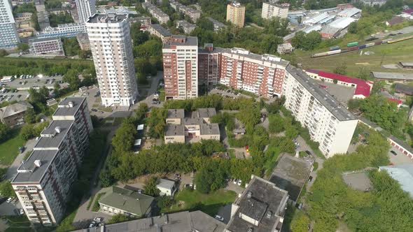 Aerial view of preschool building in big city 04