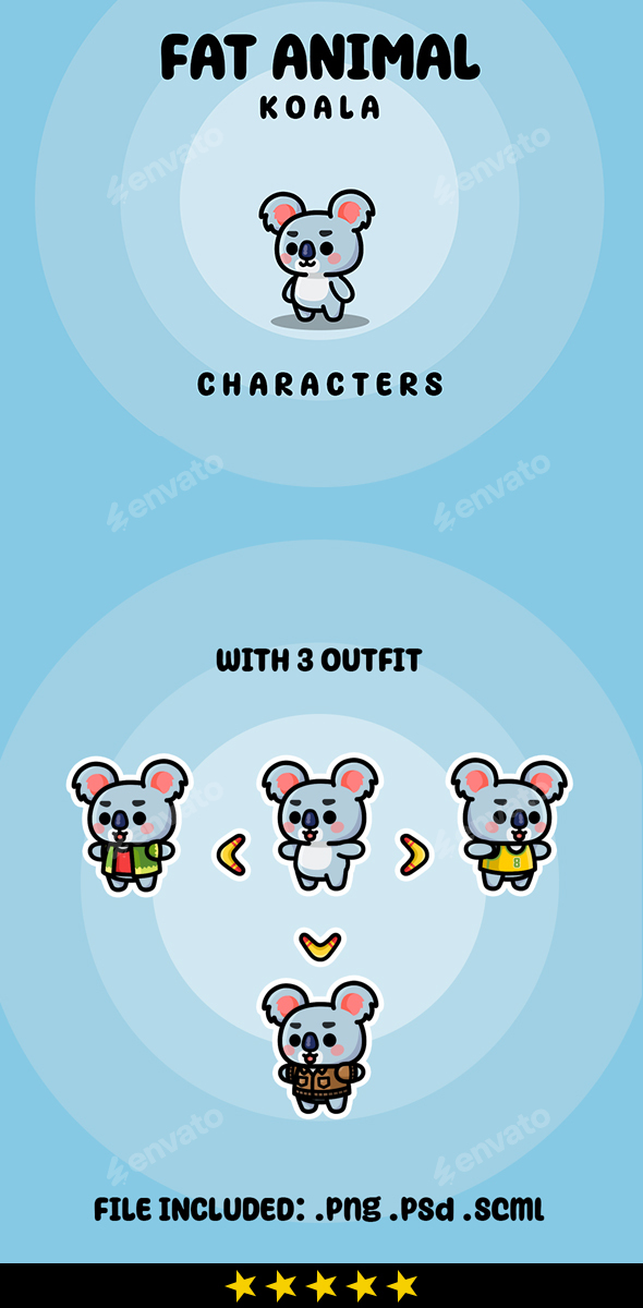 Cute Fat Animal Koala Characters