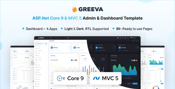 Greeva – ASP.Net Core 9 & MVC5 Admin Dashboard Template – 0 Sold!