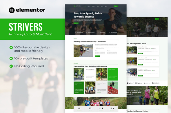 Strivers - Running Club & Marathon Elementor Template Kit