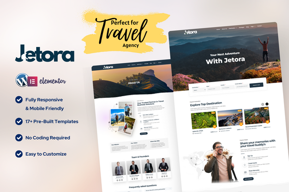 Jetora – Travel & Tour Agency Elementor Pro Template Kit – 0 Sold!