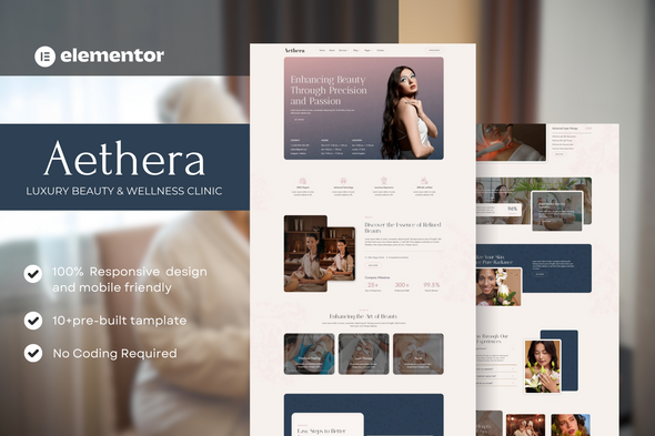 Aethera – Luxury beauty & Wellness Clinic Elementor Template Kit – 0 Sold!