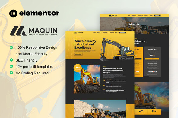 Maquin – Construction Equipment Rentals Elementor Pro Template Kit – 0 Sold!