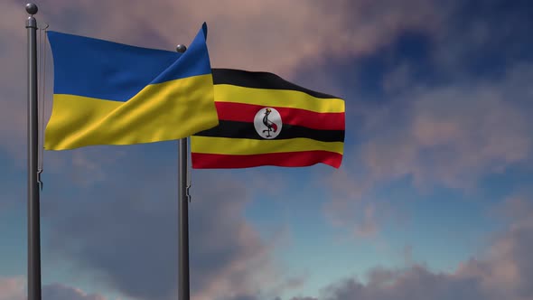 Uganda Flag Waving Along With The National Flag Of The Ukraine - 4K