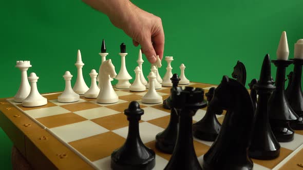 Chess on a chessboard. Shooting against a green background. Chromakey.