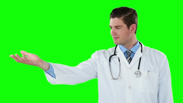 Doctor pretending to hold a invisible object