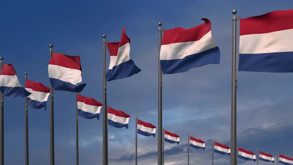 The Netherlands Flags Waving In The Wind  4K