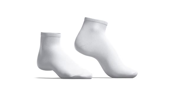 Blank white ancle socks pair mockup stand, looped rotation