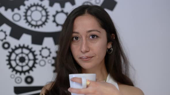 Happy Woman Drinking Coffee