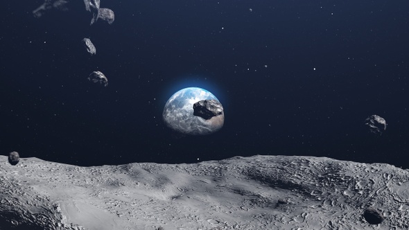 Asteroids meteor rock Flying close to moon toward earth 