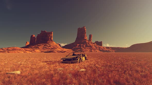 Wrecked Car In The Desert