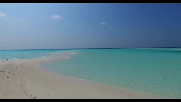 Aerial tourism of luxury bay beach holiday by turquoise water with bright sandy background of a dayo