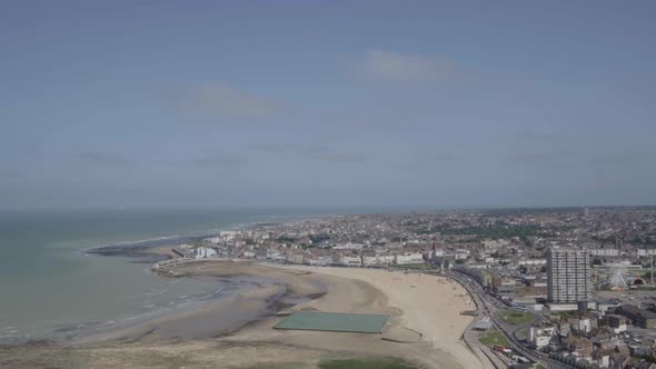 Panoramic aerial view of Margate coast in Kent England, the town and the beach