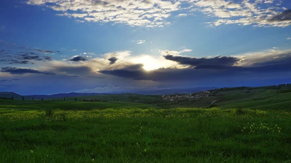 Landscape with Field at Sunset in Tuscany