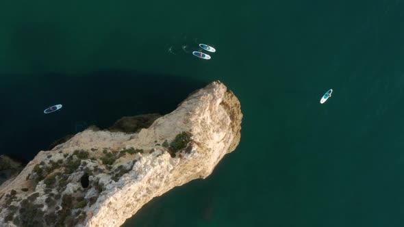 Men and Women Spending Leisure Time Paddling Sup Boards at Ponta De Piedade