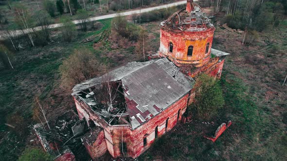 Overview of the Abandoned Church From the Top Near the Road