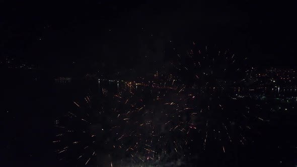 Fireworks Over the City Aerial View