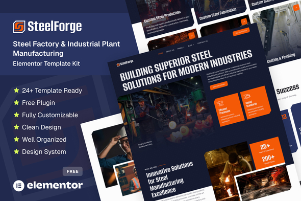 SteelForge – Steel Factory & Industrial Plant Manufacturing Elementor Template Kit – 0 Sold!