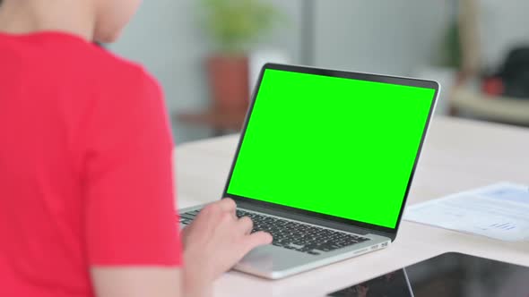 Indian Woman Using Laptop with Green Screen