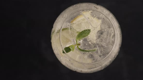 Sparkling Lemon Ice Mint Cocktail Closeup