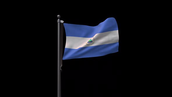 Nicaragua Flag On Flagpole With Alpha Channel