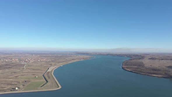 Wide Danube river on Balkans 4K drone footage