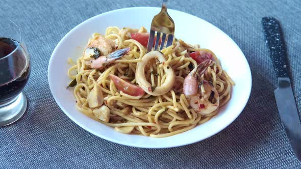 Plate of Sea Food Pasta on Table