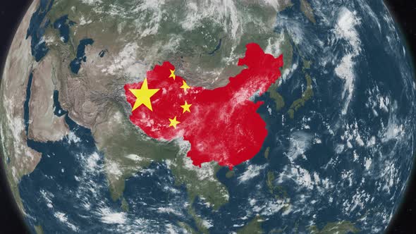 4K Globe Map of China  with a flag (Highlighted)