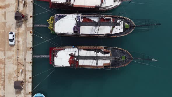 Aerial View Boats Moored Marina