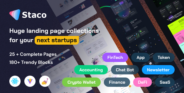 Staco – SaaS Startup Business React Landing Page Template – 0 Sold!