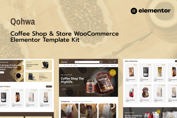 Qohwa – Coffee Shop & Store Ecommerce Elementor Pro Template Kit – 0 Sold!