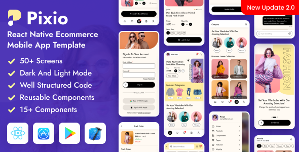 Pixio - React Native CLI eCommerce Mobile App Template