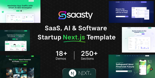 Saasty – Sass, AI & Software Startup Business React Next js Template – 0 Sold!