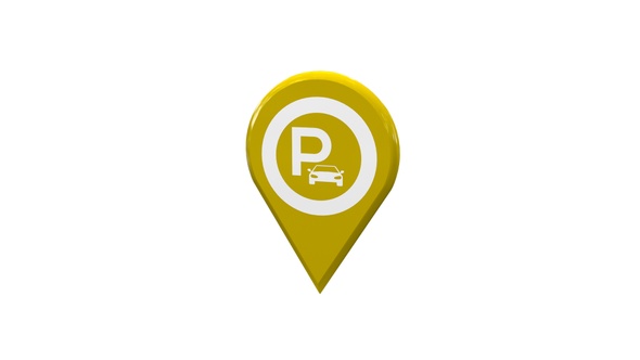 3D Yellow Map Location Pin With Parking Area Icon V4