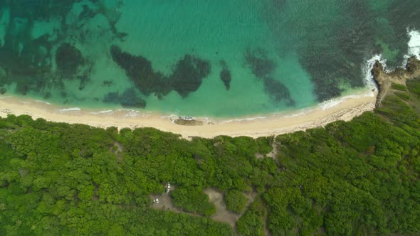 Aerial of beautiful sea coast and green trees, Cap Macre