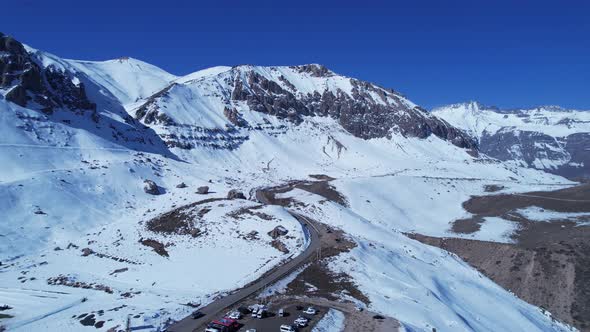 Ski station center at Andes Mountains. Snow winterness scenery.