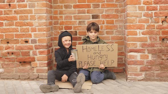 Two Poor Street Boys Need Help Asking Help Food Donation From Strangers