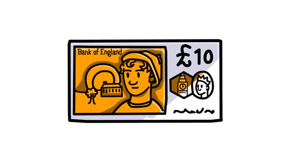 10 british pounds banknote Sketch and 2d animated