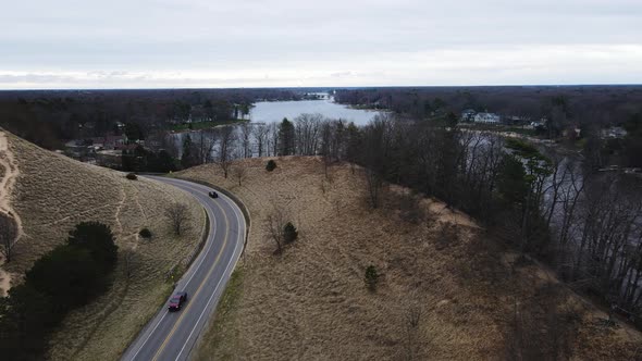 Lake Harbor track with Drone to Mona Lake in Muskegon, MI.